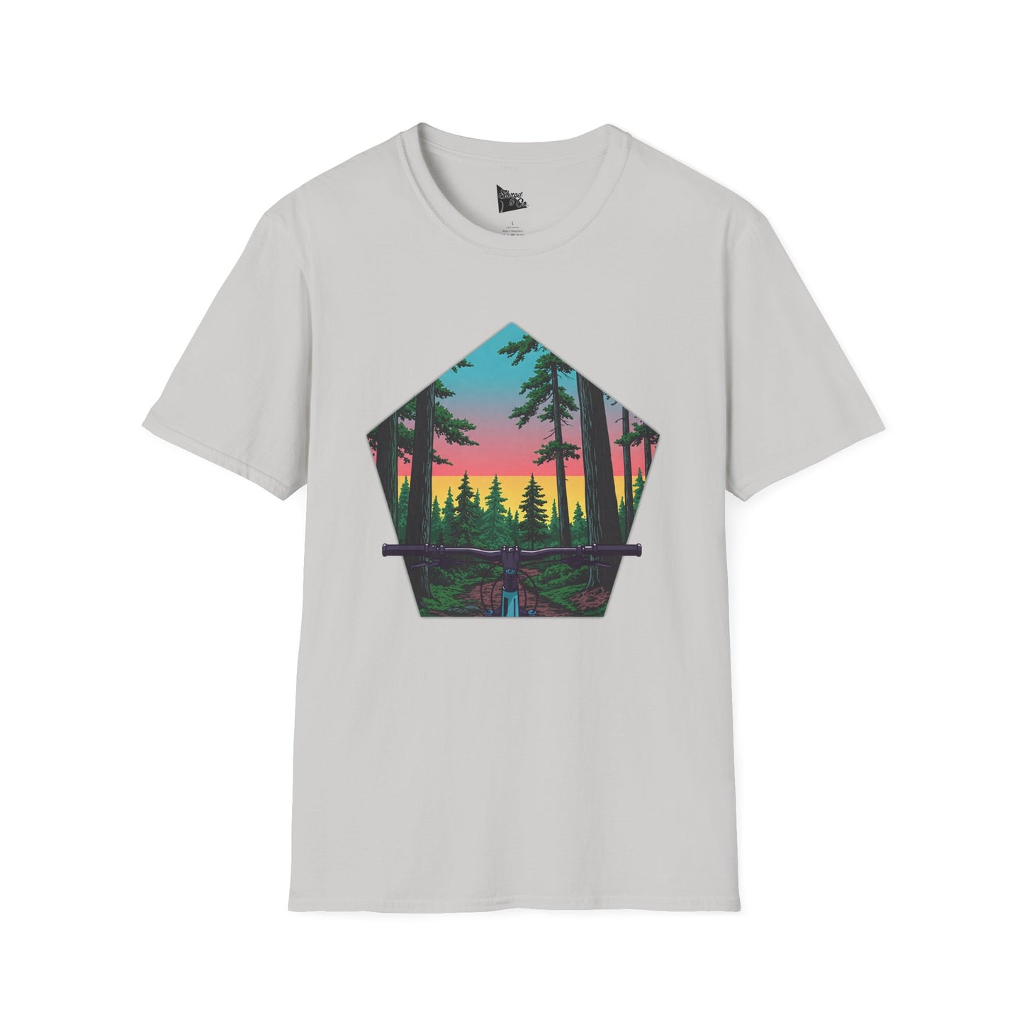 Nature Escape Unisex Softstyle T-Shirt - Sunset Forest Adventure Graphic