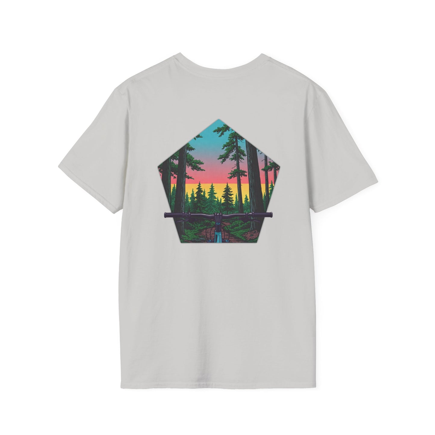 Nature Escape Unisex Softstyle T-Shirt - Sunset Forest Adventure Graphic