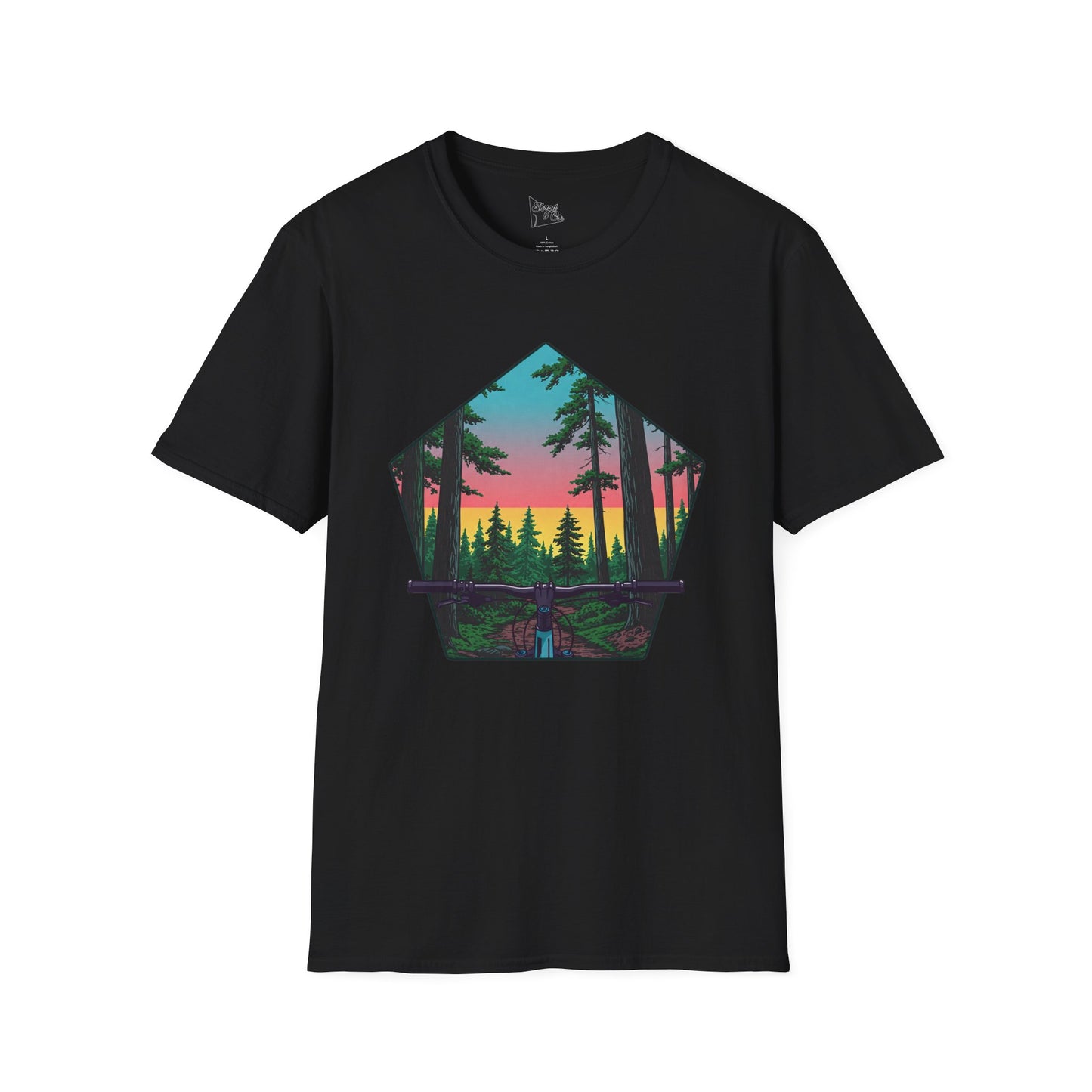 Nature Escape Unisex Softstyle T-Shirt - Sunset Forest Adventure Graphic