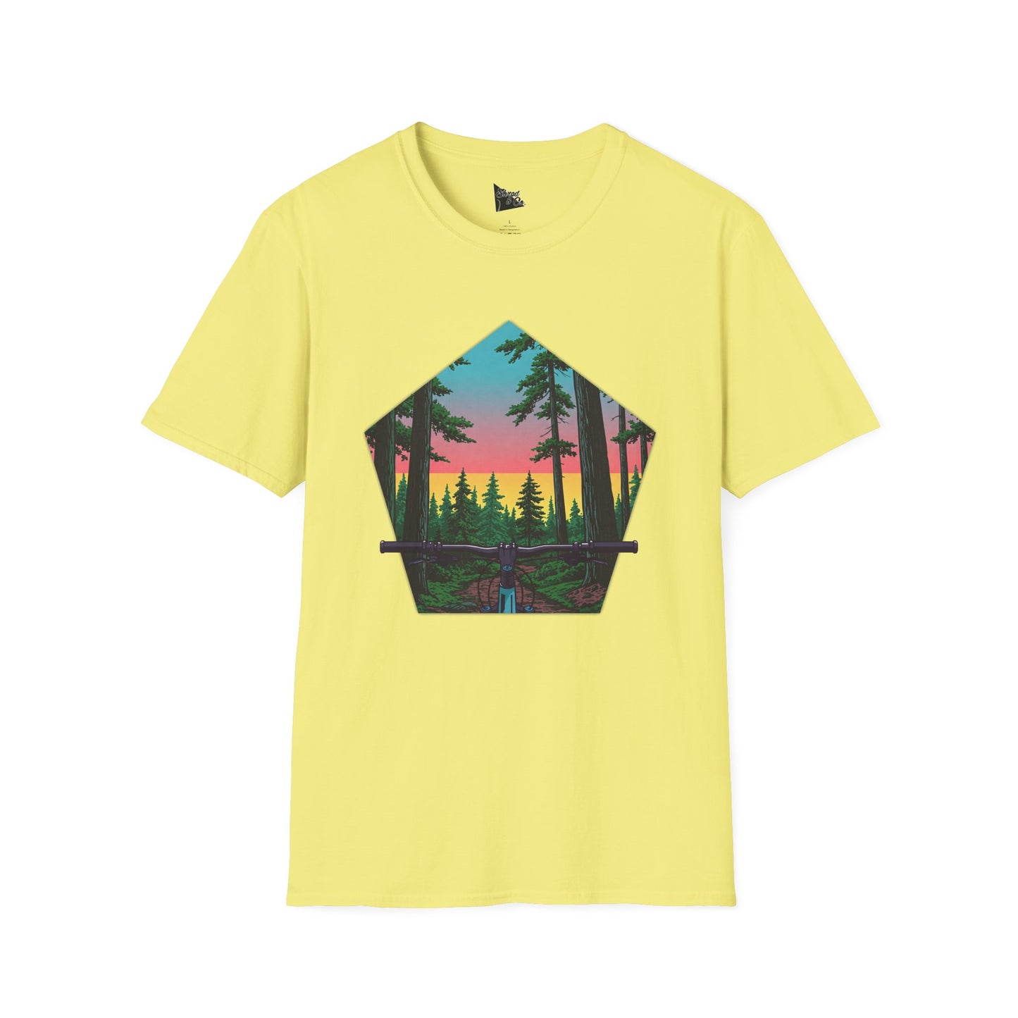 Nature Escape Unisex Softstyle T-Shirt - Sunset Forest Adventure Graphic