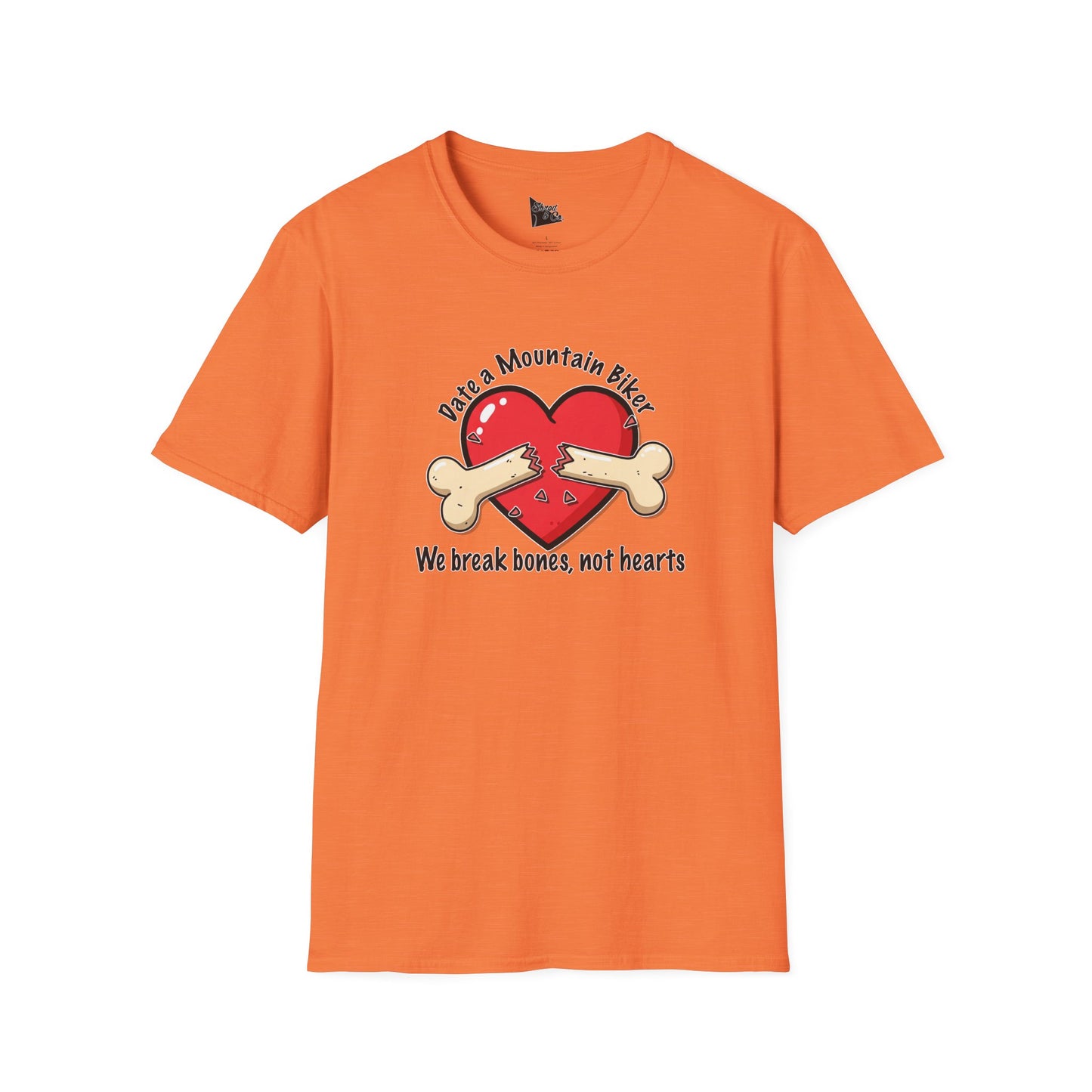 Funny Mountain Biker T-Shirt - "We Break Bones, Not Hearts" Unisex Softstyle Tee