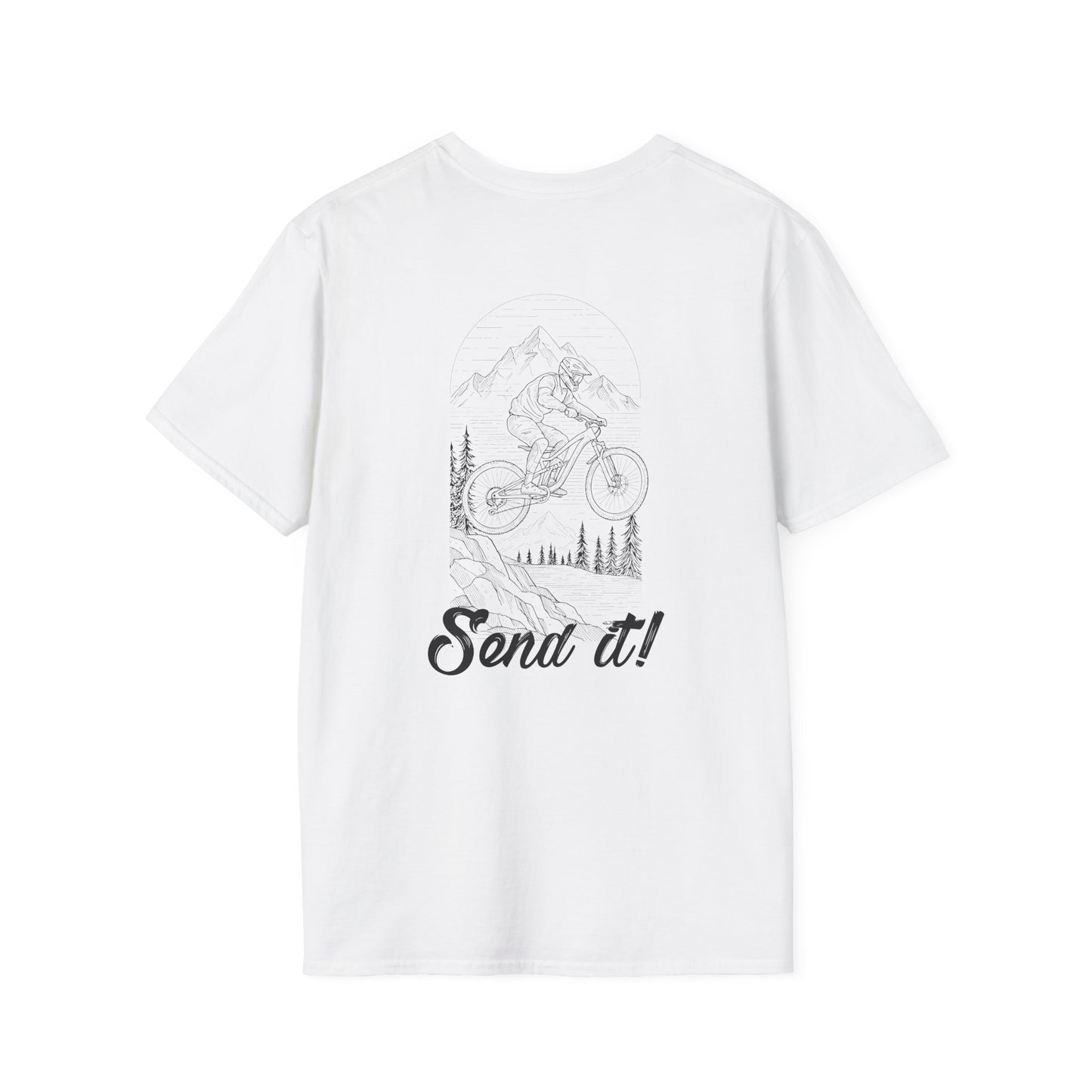 Adventure Ready Unisex Softstyle T-Shirt - "Send It!" Mountain Biking Design