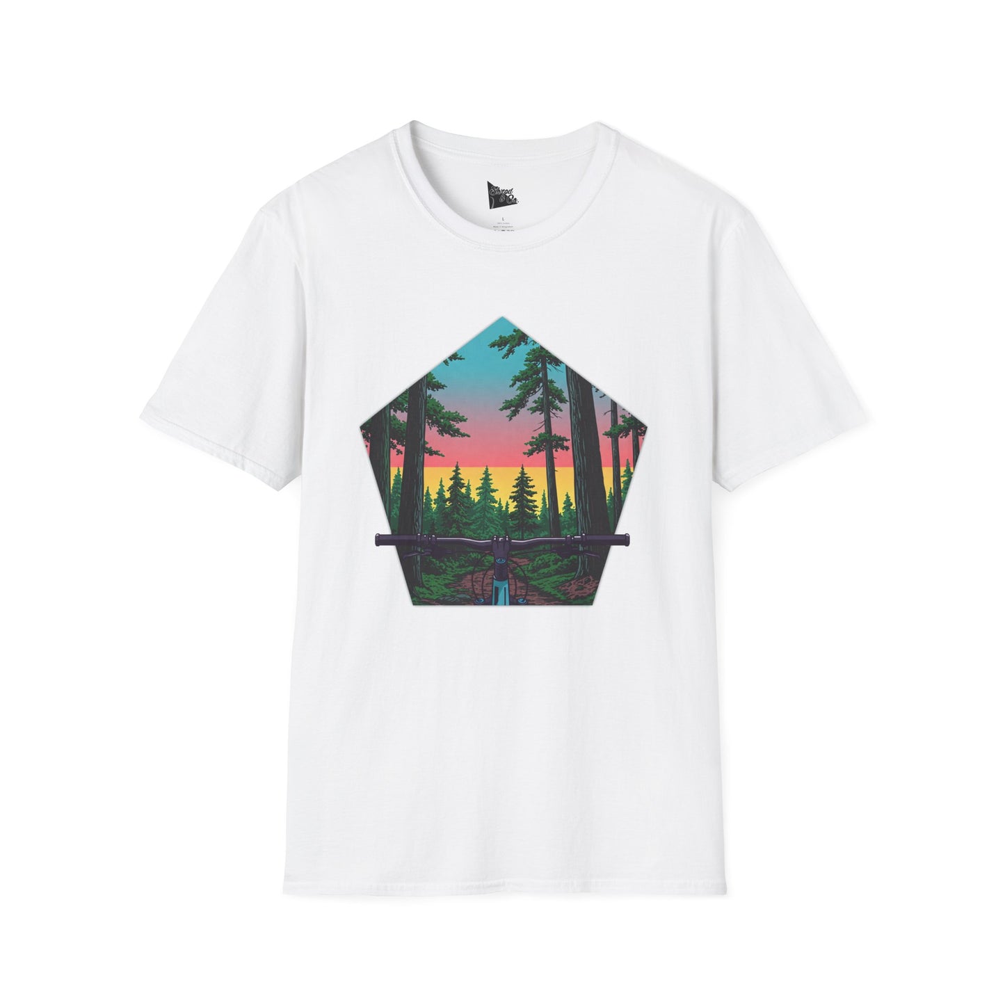 Nature Escape Unisex Softstyle T-Shirt - Sunset Forest Adventure Graphic