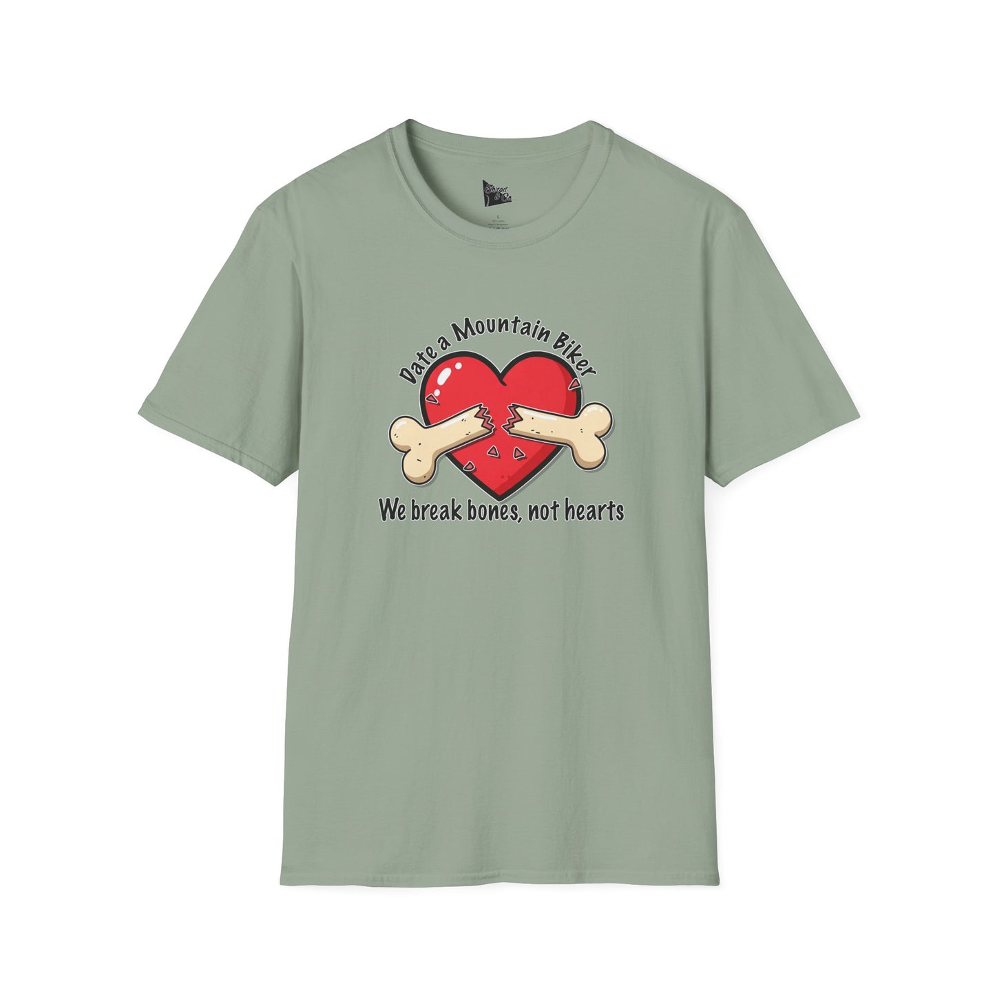 Funny Mountain Biker T-Shirt - "We Break Bones, Not Hearts" Unisex Softstyle Tee