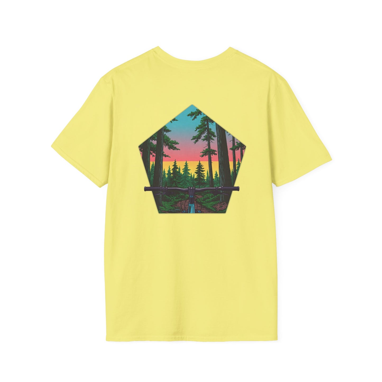 Nature Escape Unisex Softstyle T-Shirt - Sunset Forest Adventure Graphic