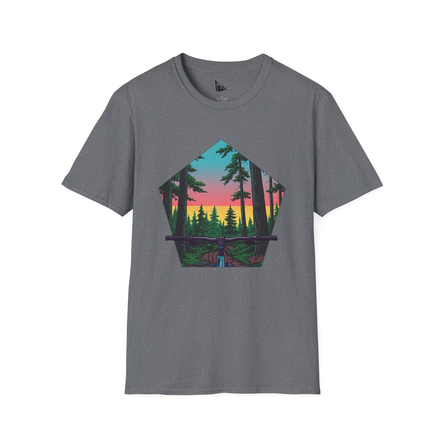 Nature Escape Unisex Softstyle T-Shirt - Sunset Forest Adventure Graphic