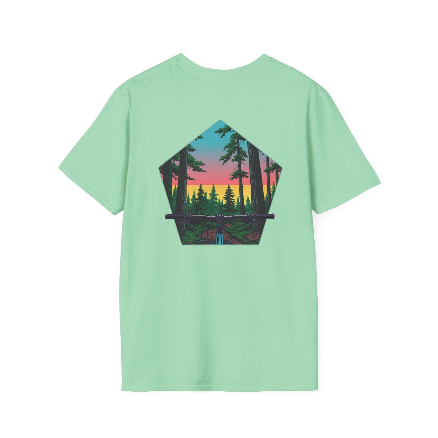 Nature Escape Unisex Softstyle T-Shirt - Sunset Forest Adventure Graphic