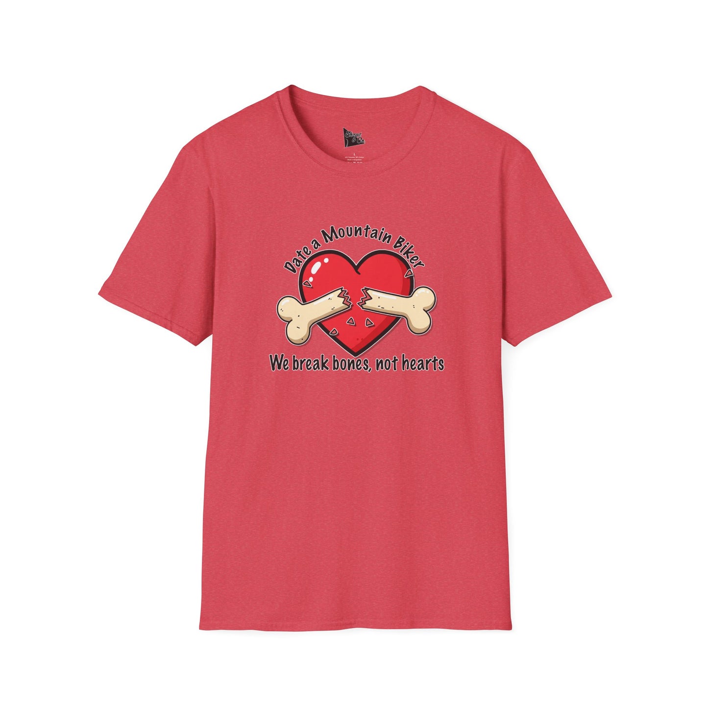 Funny Mountain Biker T-Shirt - "We Break Bones, Not Hearts" Unisex Softstyle Tee