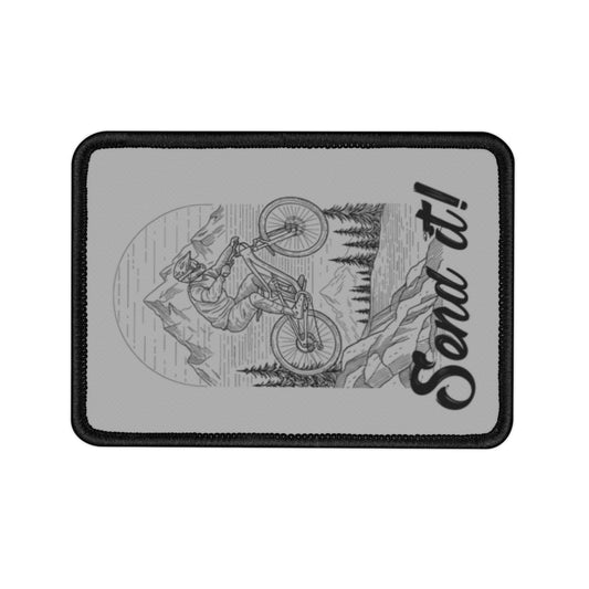 Adventure-Ready Iron-On Patch - Send It! Mountain Biking Design