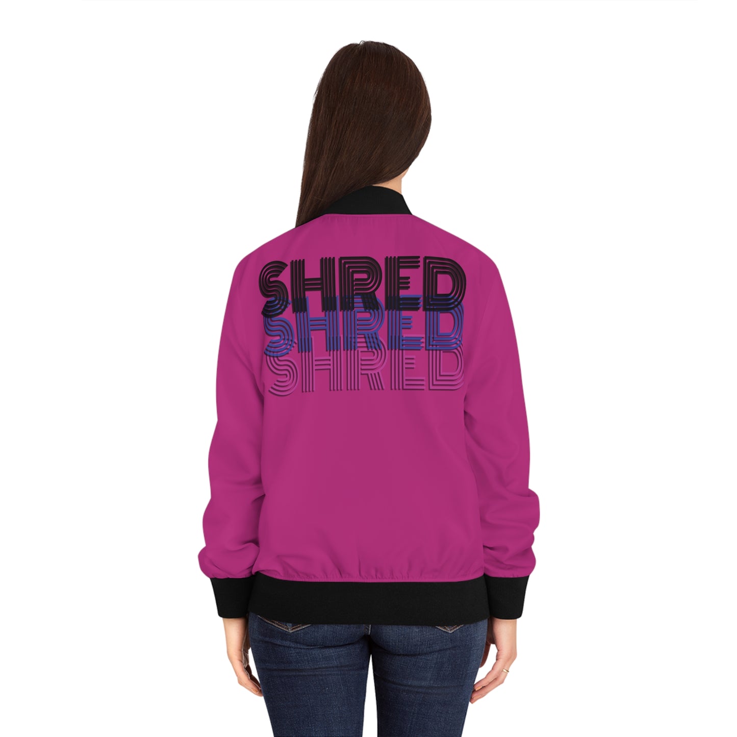 Trendy Women's Bomber Jacket with 'SHRED' Design - Stylish Sportswear for Active Lifestyle