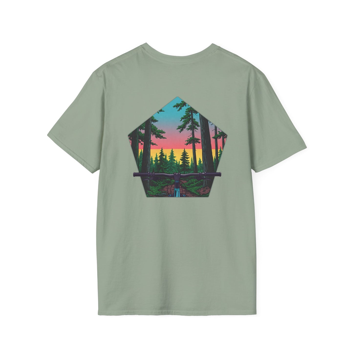 Nature Escape Unisex Softstyle T-Shirt - Sunset Forest Adventure Graphic