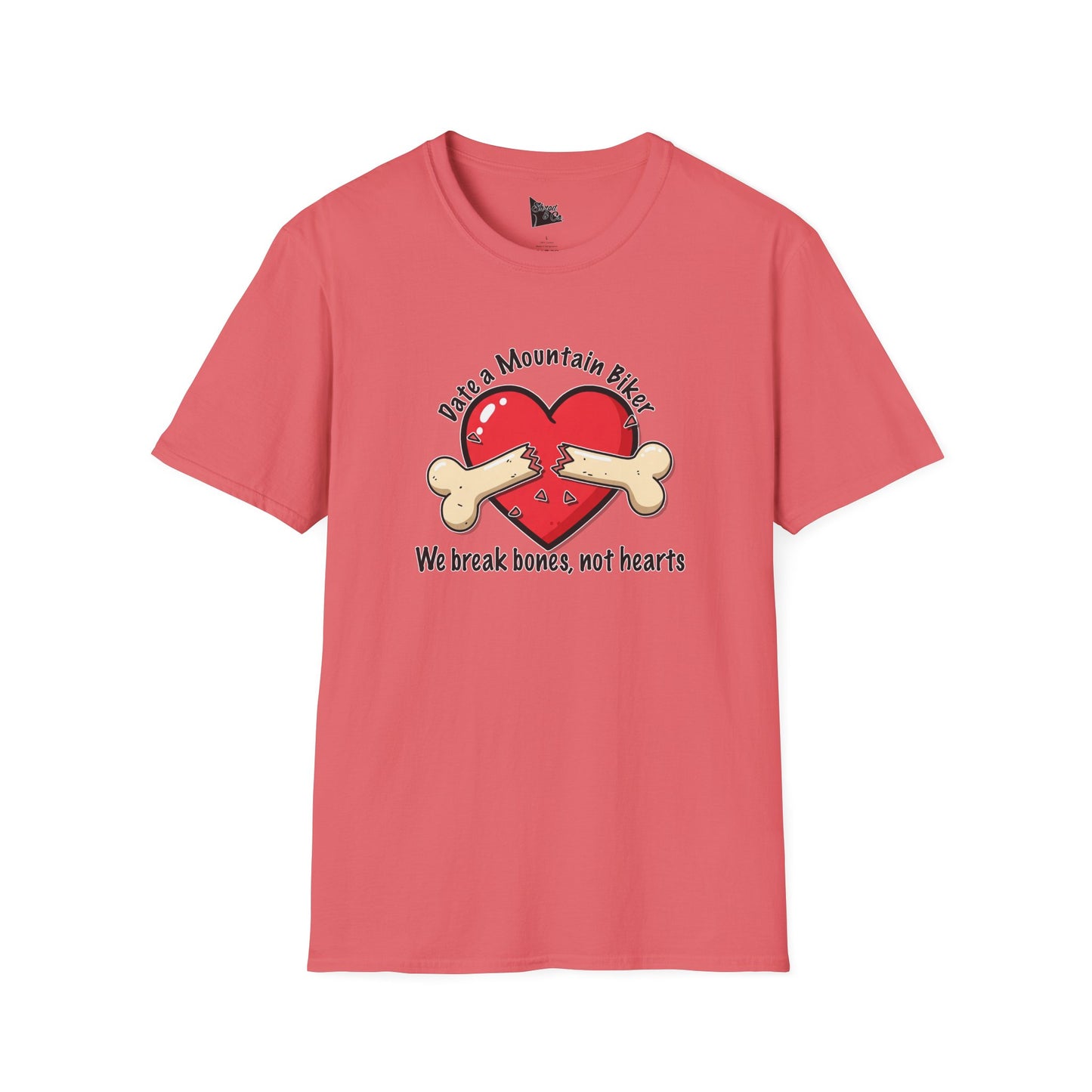 Funny Mountain Biker T-Shirt - "We Break Bones, Not Hearts" Unisex Softstyle Tee