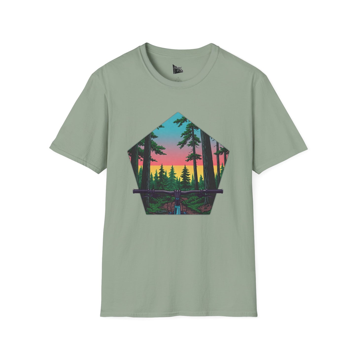 Nature Escape Unisex Softstyle T-Shirt - Sunset Forest Adventure Graphic