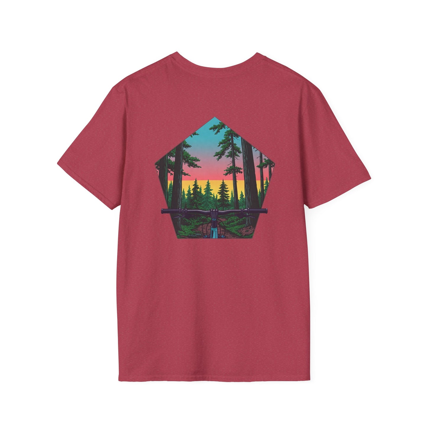 Nature Escape Unisex Softstyle T-Shirt - Sunset Forest Adventure Graphic