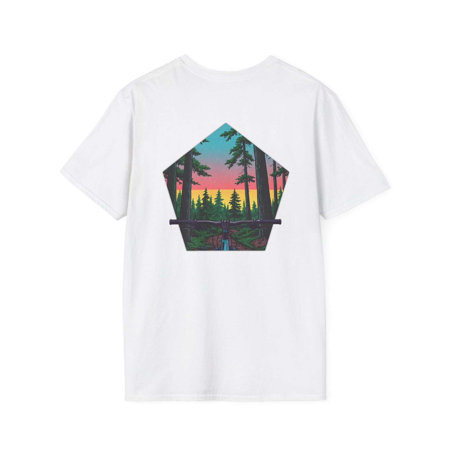 Nature Escape Unisex Softstyle T-Shirt - Sunset Forest Adventure Graphic