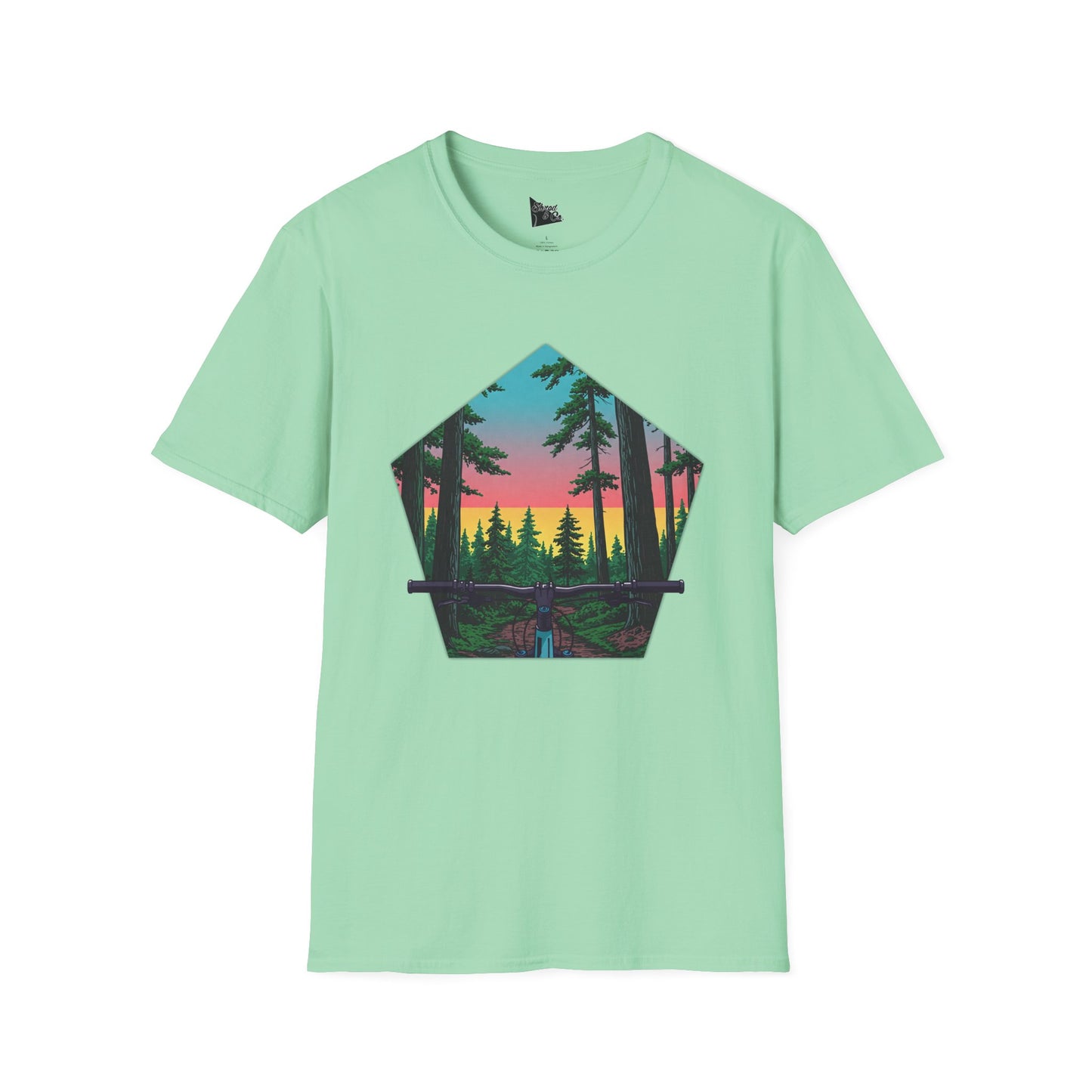 Nature Escape Unisex Softstyle T-Shirt - Sunset Forest Adventure Graphic