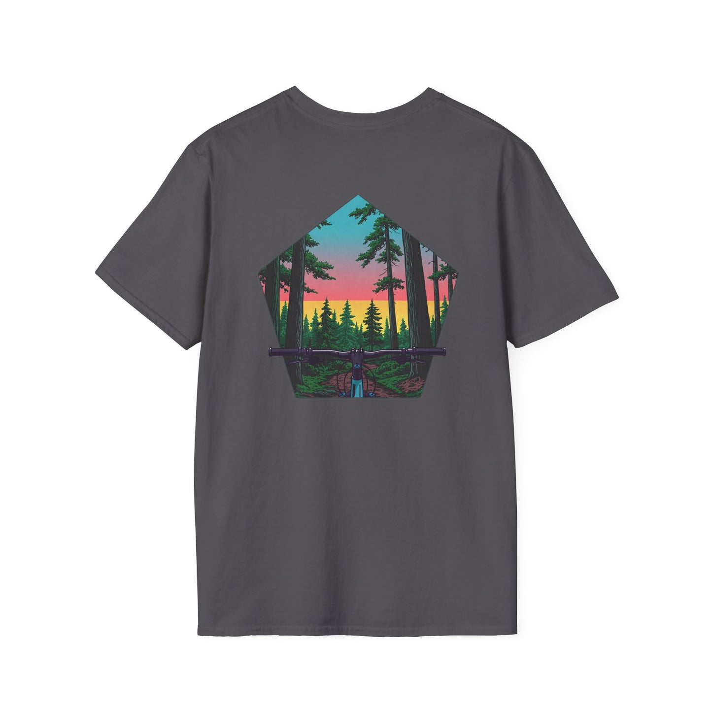 Nature Escape Unisex Softstyle T-Shirt - Sunset Forest Adventure Graphic