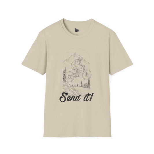 Adventure Ready Unisex Softstyle T-Shirt - "Send It!" Mountain Biking Design